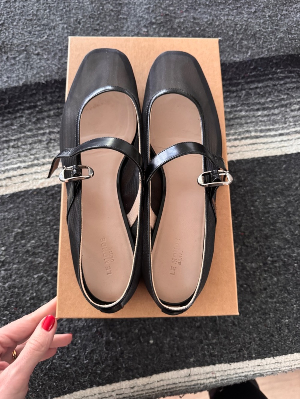 Classic Black Mary Jane Flats with Mesh Panels - Picture 5 of 8